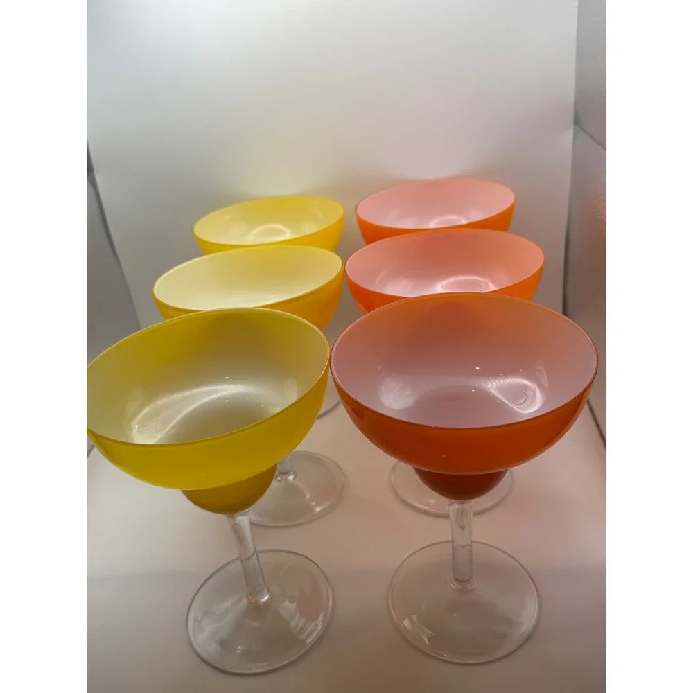 Vtg Crate &‎ Barrel Margarita Glasses Yellow and Orange Cased Glass Set of